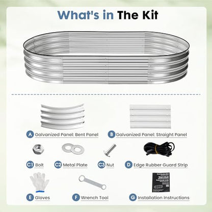 DUMOS Galvanized Raised Garden Bed, Outdoor Planter Box, 6x3x1ft - color: Silver (Oval), size: 6×3×1ft