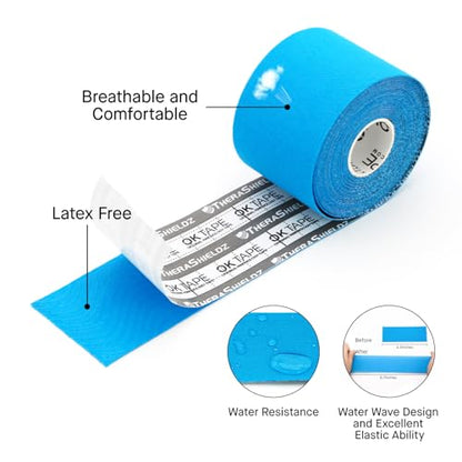 OK TAPE Kinesiology Tape (4 Pack) Latex Free Cotton Uncut 2in x 16.4ft - color: Blue, size: 4 Rolls