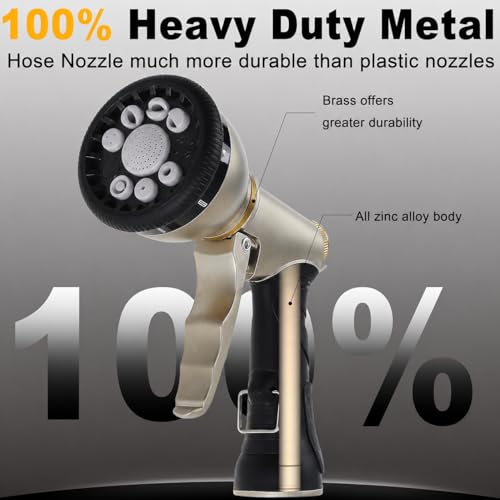 Garden Hose Nozzles,9 Spray Patterns Heavy Duty Metal Hose Sprayer Nozzle