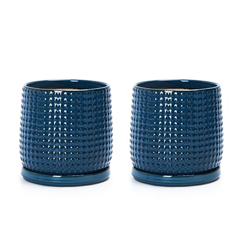 D'vine Dev 2-Pack Beaded Ceramic Pots, 6 in, Midnight Blue, 27-E-X-3 - color: Midnight Blue
