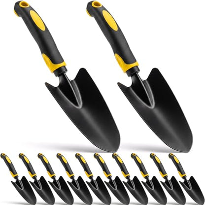 Yaocom 12 Pcs Garden Shovel Aluminum Alloy Heavy Duty Trowel Small Digging Shovels Metal Hand Trowel Spade with Soft Handle for Garden Lawn Yard Planting Tool (Large Shovel,Yellow) - color: Yellow, size: Large Shovel