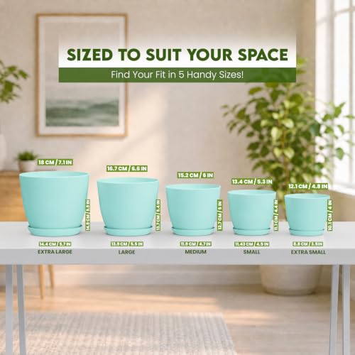 Plant Pots Indoor with Drainage, 5 Pack Multi-Size Planters Set, Aqua - color: Aqua, size: Pack of 5