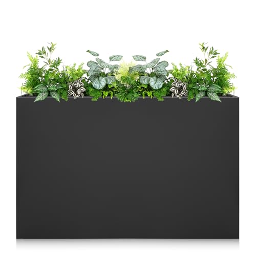 Galvanized Steel Planter Box - No Installation Required Metal Rectangular Block Long Box Planter Modern Outdoor Planters All-Weather Use with Drainage Holes for Patio/Porch, 36×24×12IN - color: Black, size: Large-Fold