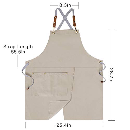Crossback Apron with Pockets, Apron with Adjustable Straps - color: Beige