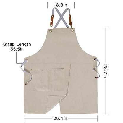 Crossback Apron with Pockets, Apron with Adjustable Straps - color: Beige