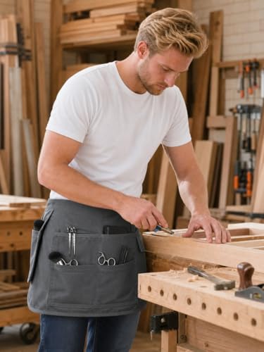 Molaxhome Waist Tool Apron with Multi-Pocket Adjustable Belt for Gardening - color: Grey