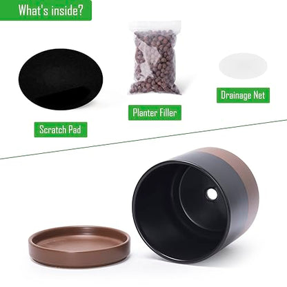 D'vine Dev 2-Pack Ceramic Pots with Saucers, Black/Tan, 6.5 in, 94-V-C-7 - color: Black/Speckled Tan, size: 6 Inch