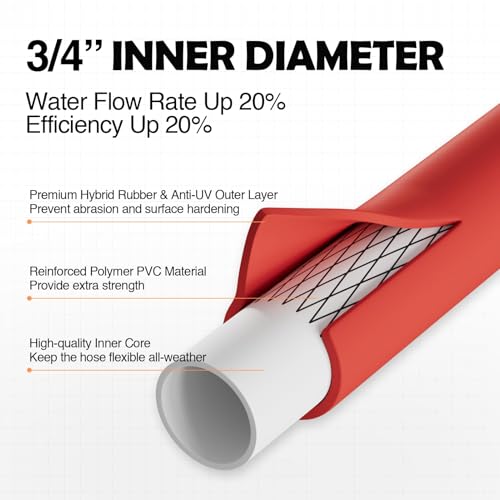SPECILITE 3/4" x 150FT Hot/Cold Rubber Garden Water Hose, -50℉-190℉, Red - color: 3/4"ID Red, size: 150ft