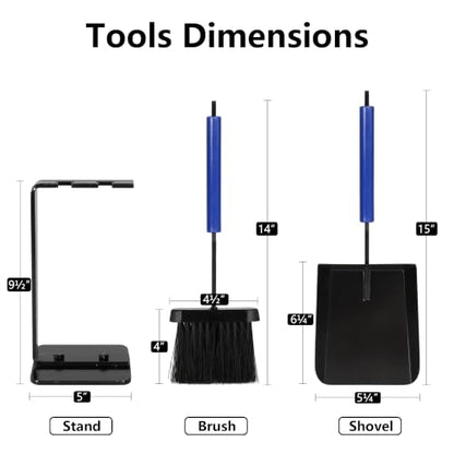 16-Inch Ash Shovel and Brush Set with Stand Solid Manganese Steel - size: 16 inches Set