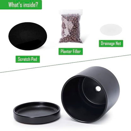 D'vine Dev 2-Pack Ceramic Pots with Saucers, Black, 6.5 in, 94-V-C-2 - color: Black, size: 6 Inch