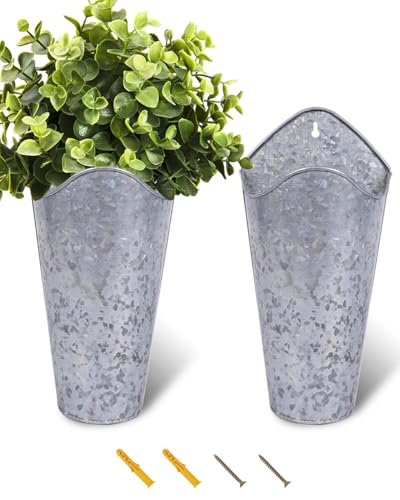 vensovo 2 Pack 12 Inch Galvanized Wall Planters for Flowers, Silver - color: Silver