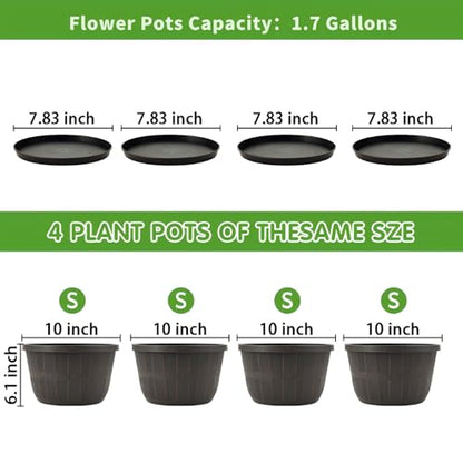Quarut 4 Pack 10 inch Flower Pots,Plastic Plants Pots Outdoor - color: Brown, size: 10 inch-4 pack