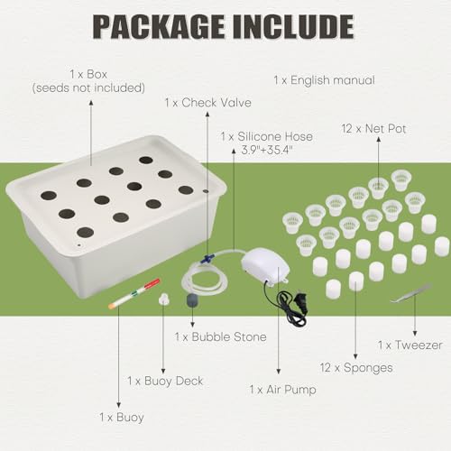 NATGAI Hydroponic System Growing Kit with Air Pump 12 Holes Soilless