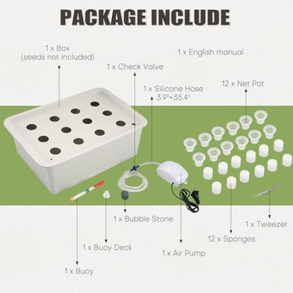 NATGAI Hydroponic System Growing Kit with Air Pump 12 Holes Soilless