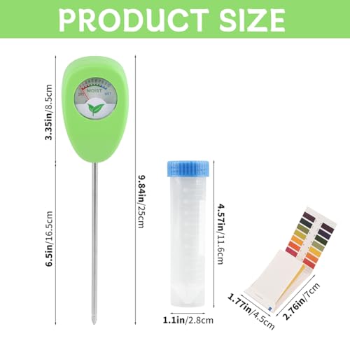 Moisture Meter for Plants, Soil Moisture Meter with pH Strips, No Battery