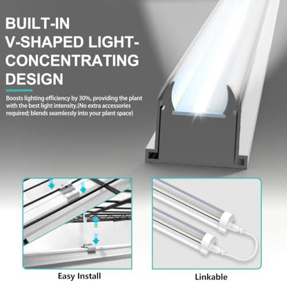 JESLED 2FT Grow Lights, 5000K Full Spectrum Sunlight White, V-Shaped Beam - size: 2FT-6P
