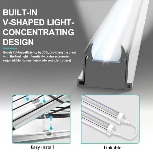 JESLED 4FT Grow Lights, 5000K Full Spectrum Sunlight White, V-Shaped Beam - size: 4FT-2P