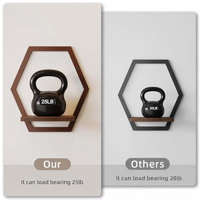 2 Pack Hexagon Wall Plant Stands, 9 Inch Walnut Wood Shelf Coffee - color: 2 Pack Coffee-a