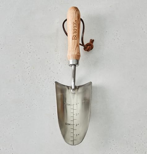 Burpee 13" Stainless Steel Trowel Durable Long Lasting Garden Tool Leather Wrist Strap 5" Handle, 10 Year Warranty, Oak - color: Oak, style: Trowel