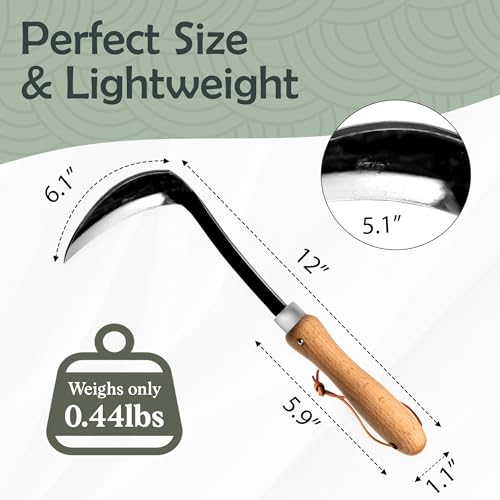 Muldale Japanese Hand Weeding Sickle – Curved Razor Hoe Garden Tool