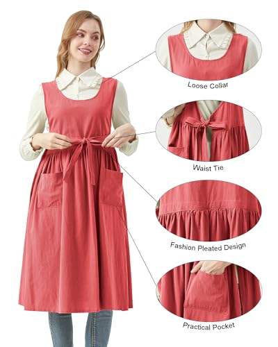 Nanxson Cotton Apron Women Split Plus Size Bib with Pockets - color: Red