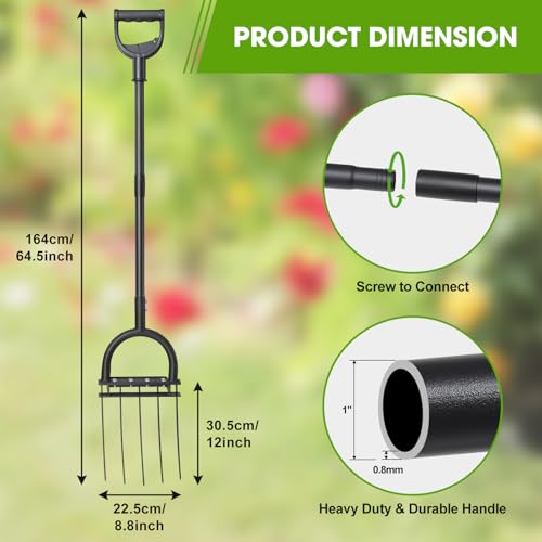 Broad Fork Garden Tool, 55" Heavy Duty 5 Sharp Tines BroadFork Hand Tiller Garden Pitchfork with Ergonomic Handles for Spading Digging Fork - size: Broad Fork 55Inch