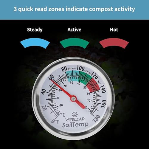 5 Inch Soil Thermometer (2 Pack), Stainless Steel, Waterproof, Easy-to-Read - size: 5''(2Pack)