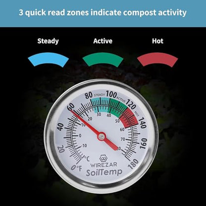5 Inch Soil Thermometer (2 Pack), Stainless Steel, Waterproof, Easy-to-Read - size: 5''(2Pack)