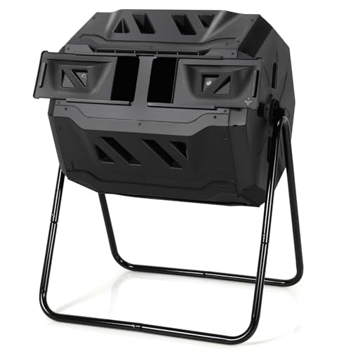 Goplus 43 Gallon Composting Tumbler, Dual Chamber High Volume Compost with 2 Sliding Doors