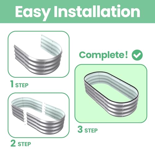4x2x1 ft Oval Galvanized Metal Raised Garden Beds, Silver, 2PCS