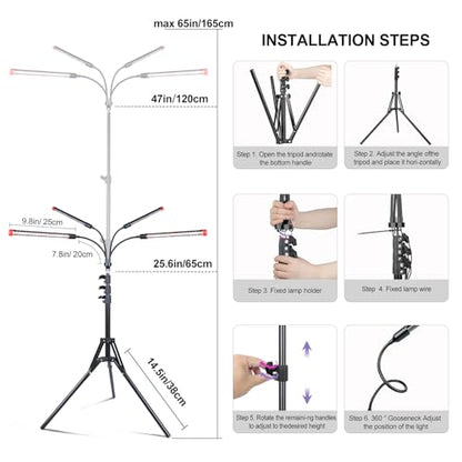 4‑Head Full Spectrum Standing Grow Light for Tall Indoor Plants - size: Stand-4Head-36W