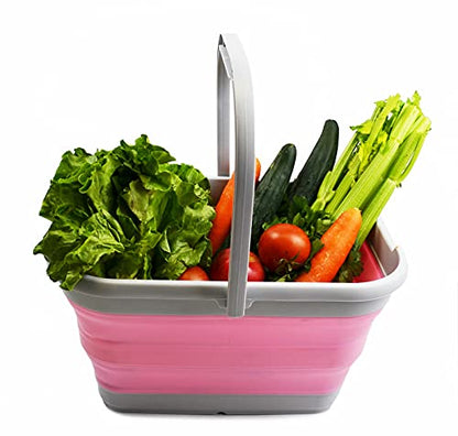 SAMMART 12L (3.17 Gallon) Collapsible Rectangular Handy Bucket (1, Grey/Pink) - color: Grey/Pink
