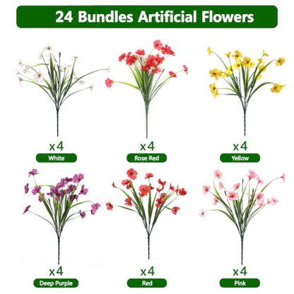 Artificial Flowers & Monkey Grass - 24 Pcs, Faux Floral Greenery 6 Colors - color: 6 Colors With Monkey Grass