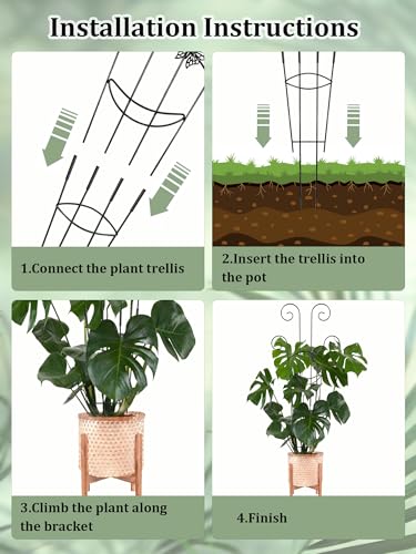2 Pcs Tall Trellis for Potted Plants, 30'' Expandable Butterfly Shape Garden Trellis for Climbing Plants Indoor, Plant Pothos Climber Support for Monstera, Ivy, Hoya, Vine (Black)