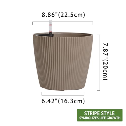Dexceder 9x8 Self Watering Planters Indoor (2 Pack, Taupe) - color: Taupe, size: 9x8
