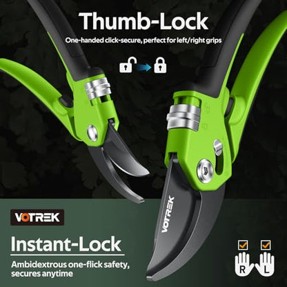 Pruning Shears, Patented Stepless Handle Opening for All Hand Size - color: Green