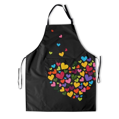 Art Apron with Pocket for Women Men - color: Colorful Hearts