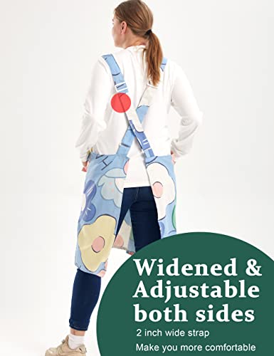 Big Plus Size Aprons for Women with Pockets Cotton Linen Baking Kitchen Cooking - color: Poached Egg Flowers
