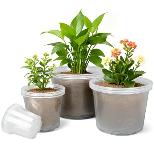 4/6/8/10 Inch Large Size Clear Nursery Pots for Plants, 16 Pack Plastic Plant Pots with Drainage Holes, Durable Seedling Starter Pot for Succulents Flowers Herb Vegetables - size: 4+6+8+10 Inch-16PCS