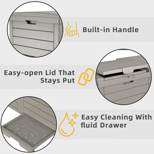 EFU 45 Gallon Outdoor Trash Can with Lid &Drip Tray, Waterproof Garbage Can - color: Grey, size: 45 Gallon