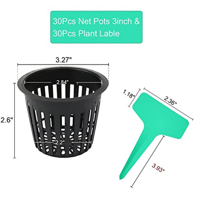 3 Inch Hydroponic Net Pots with Plant Labels 30-Pack - size: 3 inch 30 packs