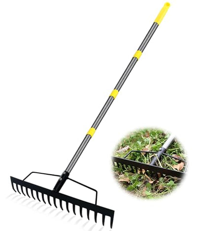 Heavy Duty Metal Bow Rake for Lawn , 17 Steel Tines Garden Rake