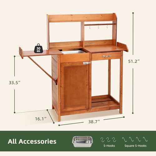 OOOK Potting Bench, Nordic Scots Pine Potting Table with Storage
