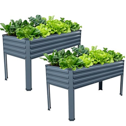 Vengarus 2PCS 48×18×30in Galvanized Raised Garden Bed Outdoor with Legs Set - color: Gray, size: Grey(2PCS)