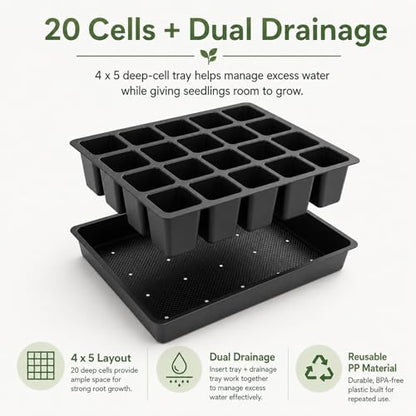 Square Nursery Pots 2 Layers with Drainage, 100 Cell Seeding Tray, 5 Packs
