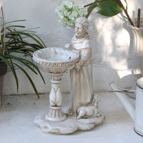 Sheaifun Solar St Francis Garden Statue Outdoor Decor with Bird Bath Feeder - style: St Francis