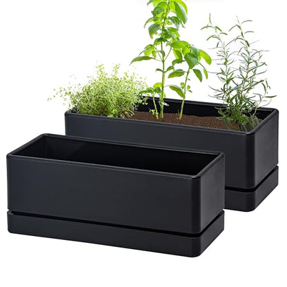 D'vine Dev 2-Pack Rectangular Planters, 12 x 4.5 in, Black, 76-X-B-2 - color: Black