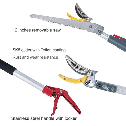Soft Home 4.6-10 Ft Long Reach Tree Pruner Extendable, Fruit Picker, Telescoping Tree Pruner, Fruit Tree Branch Trimmers Long Handled Pruner, Cut and Hold Pruner