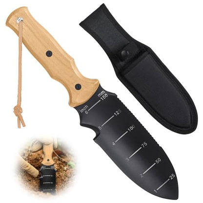Garden Tools Trowel with EDC Sheath, 7" Garden Knife, Gifts for Women Mom - color: Black & Beech