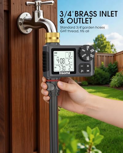 Water Timer for Garden Hose with Brass Inlet & Outlet, 1 Outlet Sprinkler Timer with Auto/Manual/Rain Delay Mode, Large LCD Display, Easy Programming Hose Timers for Lawn Garden Yard Vacation Watering - color: Gray